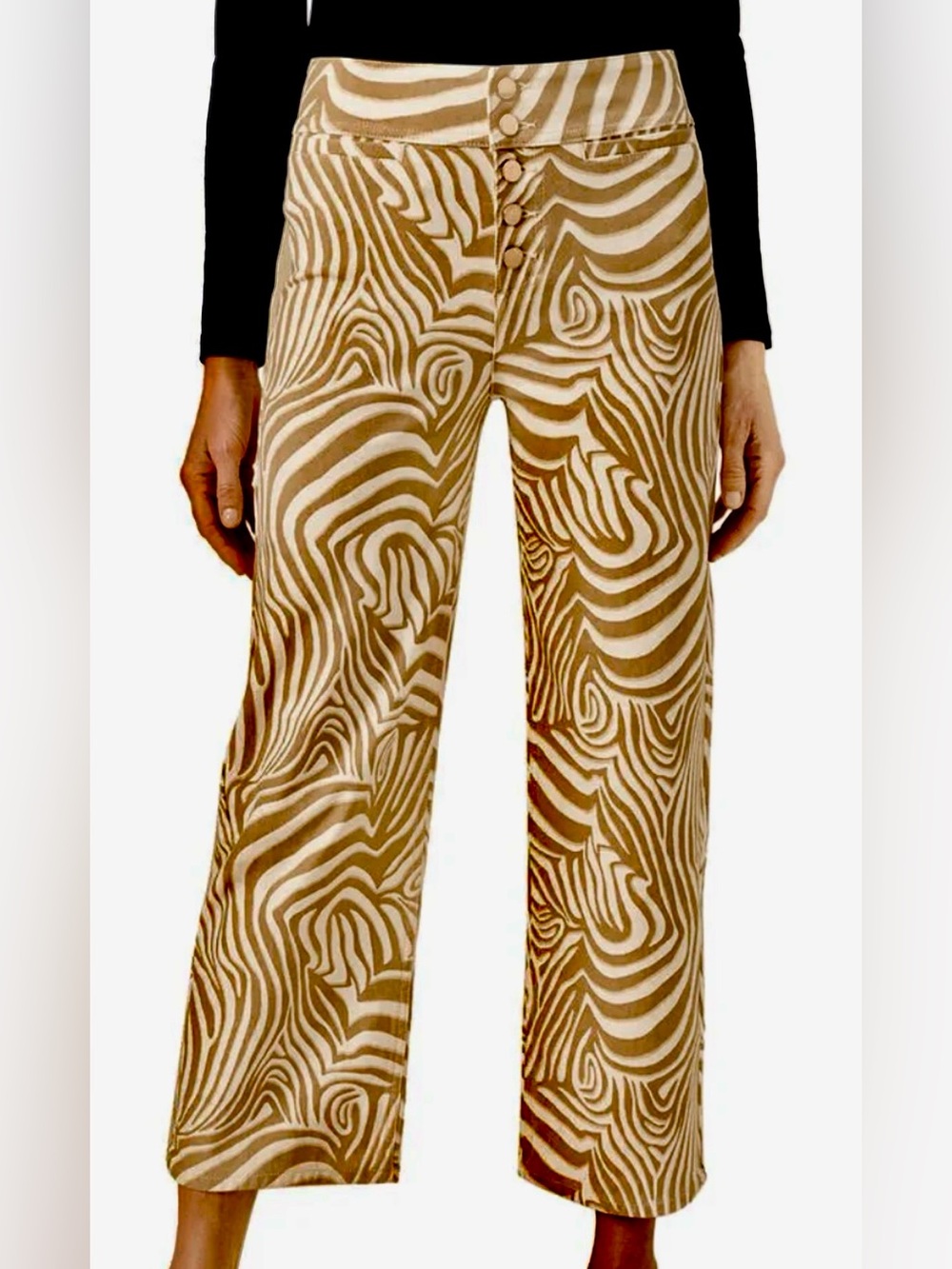 J. McLaughlin Leora Zebra Print Wide Leg Croped Pants Resort Vacay Country Club
